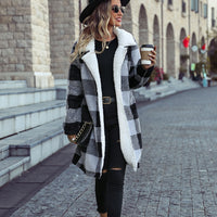 Women's Autumn Clothing Lapel Long Sleeve Buckle-free Plaid Loose Cardigan Double-sided Casual Jacket