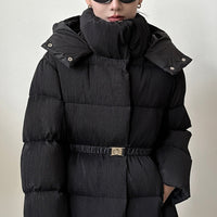 New Waist Belt Down Jacket Women's Waist Slimming Crumpled Thickened Slim Fit