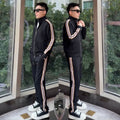 Affordable Luxury Patchwork Striped Casual Sports Suit High-End Stand-Up Collar Jacket And Pants Two-Piece Set