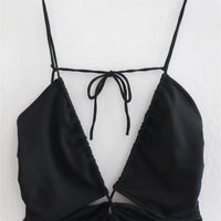 Lady Sexy Black Tight Trousers Open Swimsuit Jumpsuit