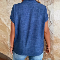 Women's Notched V-neck Batwing Sleeve Blouse Shirt