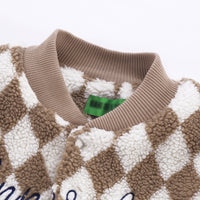 Rhombus Plaid Lambswool Warm And Loose Cotton-padded Coat