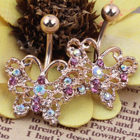 Gold rose butterfly navel ring