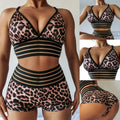 Leopard print high waist five-row fish silk European and American ladies split swimsuit