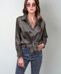 Women's Silk-like Long-sleeved Shirt Top