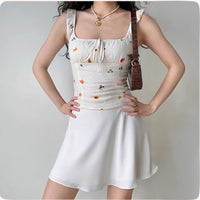 Flower Print Chest Strap Camisole Off-shoulder Short Top