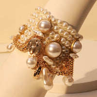 Handmade Beaded Faux Pearl Tassel Bracelet For Women