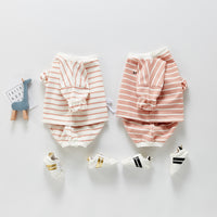 Treasure Long-sleeved Striped Top And Shorts Two-piece Set