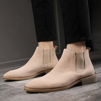Men's leather pointed toe high-top boots