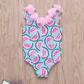 Watermelon Print Petal Lace Girl Swimsuit