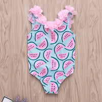 Watermelon Print Petal Lace Girl Swimsuit