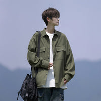 Japanese-style Workwear Long-sleeve Olive Green Shirt Jacket