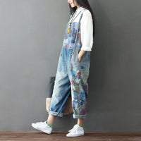 Stitched jeans large size printed suspender bib