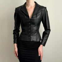 Dark Style Spicy Girl Short Style Lapel V-neck Leather Jacket For Women