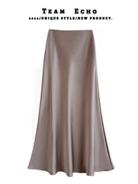 High Waist Slimming Mid-length Satin Acetate Silky Skirt