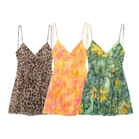 Printed V-Neck Leopard-Print Strap Short Dress For Women