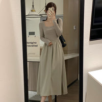 Women's Long-Sleeve Square-Neck Base Dress