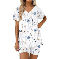 Shorts Two-Piece Casual Loungewear Set With Plant And Flower Patterns