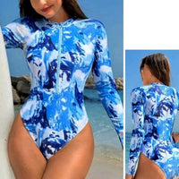 Women's 3d Digital Printing Long Sleeve One-piece Swimsuit