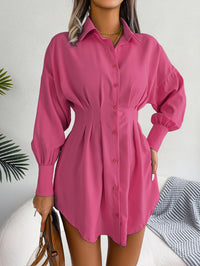 Women  Casual Lantern Sleeve Tie Waist Asymmetric Shirt Dress