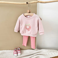 Newborn Fruit Embroidered Long Sleeve Knitted Trousers Two-piece Set