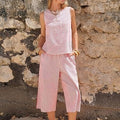 Womens Two-Piece Striped Sleeveless Top And Cropped Wide-Leg Pants Set