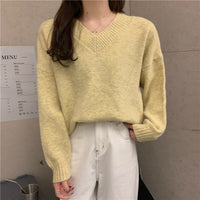 Cotton Cashmere Casual Laid-back Style V-neck Pullover Sweater
