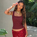 Printed Slim Fit U Neck Cropped Sleeveless Top