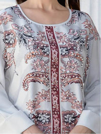 Elegant Floral Print Long Sleeve Abaya Dress