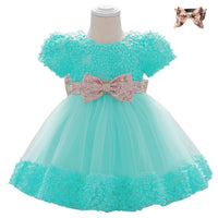 Flower sequin bow wash dress one year old clothes