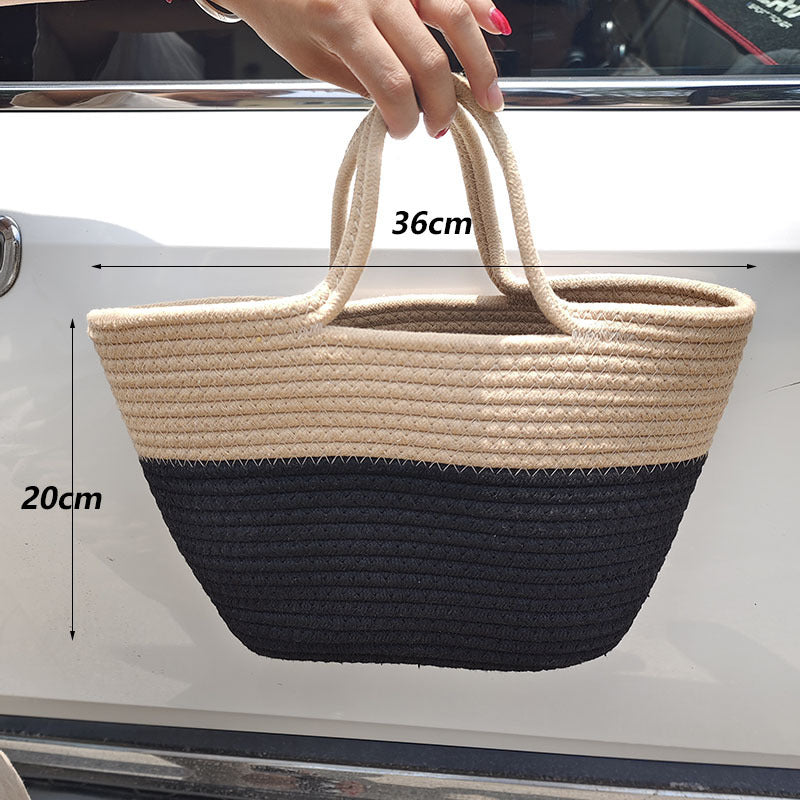 Fashion Color Blocking Straw Woven Cotton Bag