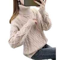 Women's Two-lapel Korean Style Lazy Style Solid Color Thick Twist Sweater