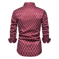 New Fashion Contrast Color Men's Long-sleeved Diamond Check Button Shirt