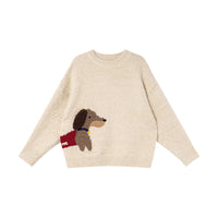 Dog Jacquard Retro Crew Neck Pullover Sweater