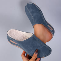 Plus-size Round-toe Fleece-lined Wedge Slippers