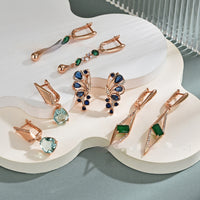 Womens Purple-Gold Plated Statement Earrings With Zircon Inlays