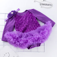 Solid color composite rose dress for girls 0-2 years old