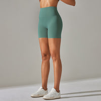 Women's Solid Color Double-sided Brocade Brushed Fitness High Waist Shorts