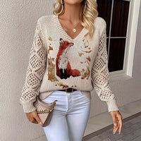 Elegant Bohemian Floral V-neck Long Sleeve Fashion Printed Sweater