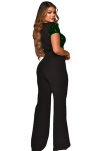 Spliced Gauze Irregular Sequined Short-sleeved Jumpsuit