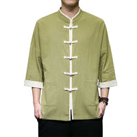 Chinese Style Summer Thin Cotton Linen Short Sleeve Shirt Chinese Button Knots Tang Suit