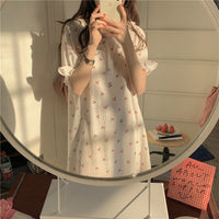 Cute Little Cherry Casual Loungewear Dress Doll Collar Nightdress