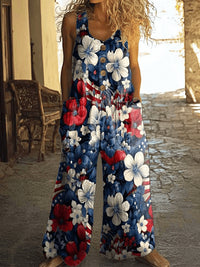 Women's Vest With Pockets Fashion Floral Jumpsuit