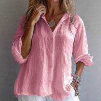 Spring Bestseller Women's Solid Color Linen Long Sleeve Casual Shirt