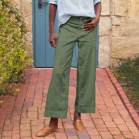 European And American Style High-Waisted Solid Color Cropped Flared Loose Wide-Leg Womens Trousers With Buttons