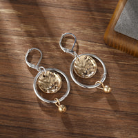 Creative Retro Womens Two-Tone Hammered Disc Pendant Earrings