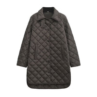 Women's Lapel Rhombus Loose And Warm Cotton-padded Coat