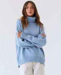 Women's Solid Color Pullover Knitted Sweater With High Neck