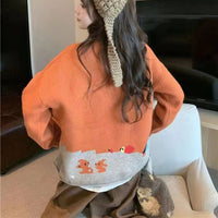 Cartoon Loose Orange Round Neck Long Sleeve Sweater