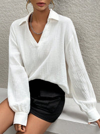 Women's Casual Collar Half Checkered Long Sleeved Shirt